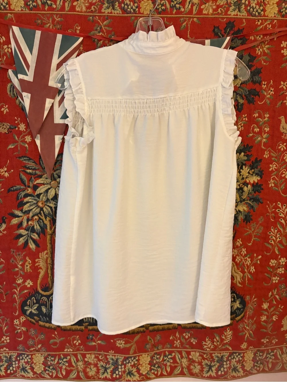 Amazon White Sleeveless Smocked Ruffle Yoke Top - Picture 2 of 5
